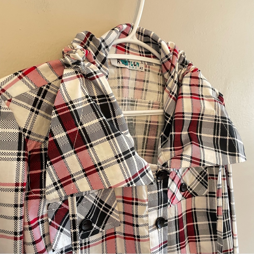 Vintage “K TEEN” White & Red Plaid Drawstring Collar Blouse –Size Large Like New - Picture 7 of 16